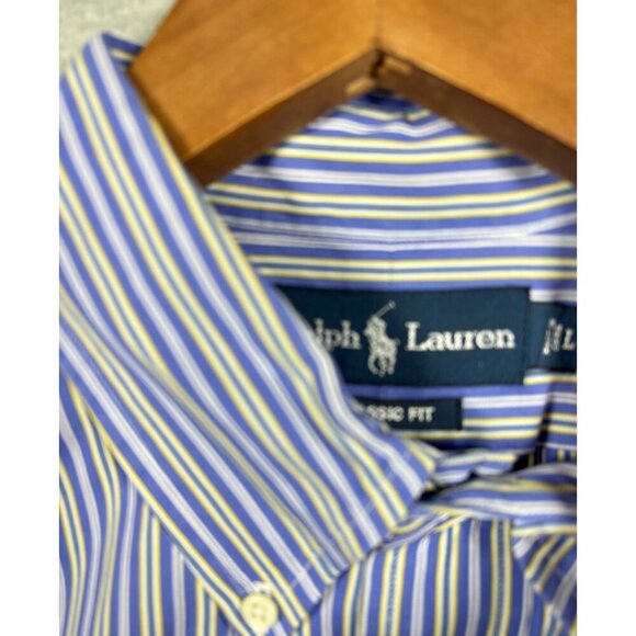 Ralph Lauren Mens Dress Shirt Blue Stripe Classic Fit Pony Logo L Spring - Picture 2 of 5